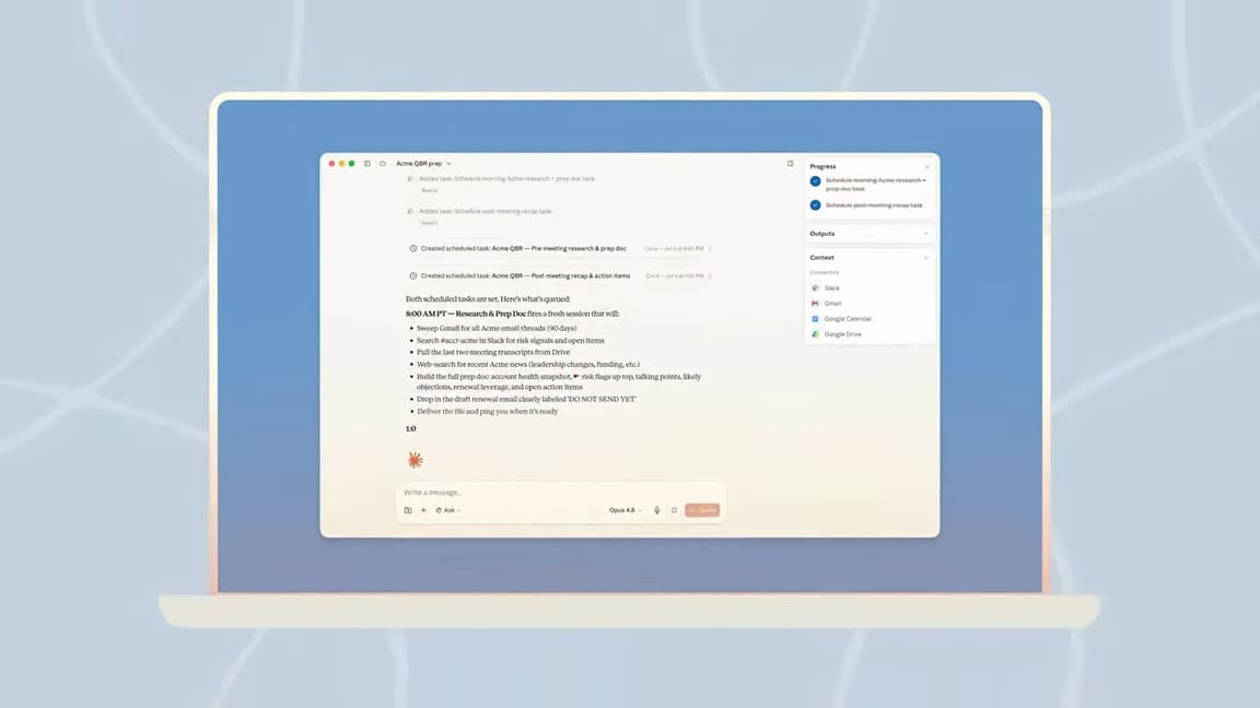 واجهة Claude Cowork الرسمية داخل تطبيق Claude Desktop وتعرض مهمة وتكاملات العمل